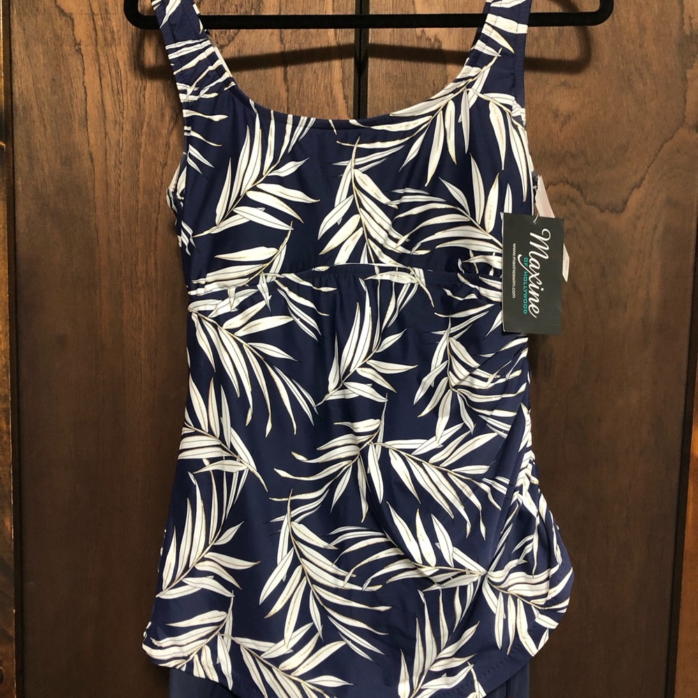 Maxine of Hollywood Blue Leaf Print Swimsuit